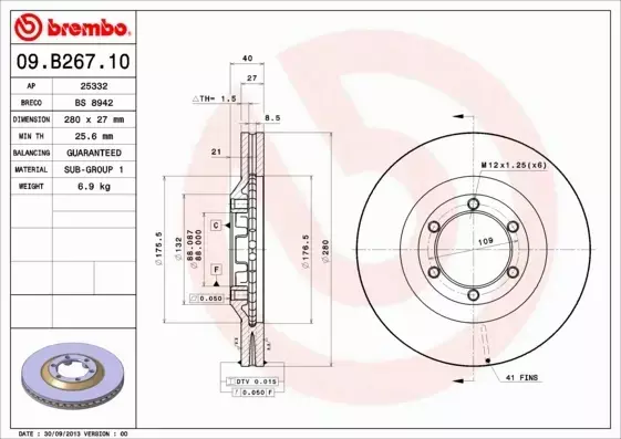 BREMBO TARCZE HAMULCOWE PRZÓD 09.B267.10 