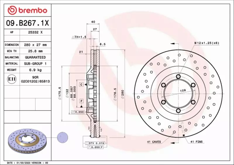 BREMBO TARCZA HAMULCOWA 09.B267.1X 