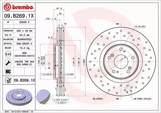 BREMBO TARCZE HAMULCOWE PRZÓD 09.B269.1X 