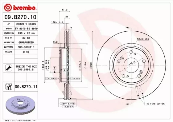 BREMBO TARCZE+KLOCKI P HONDA ACCORD VIII AT 296MM 