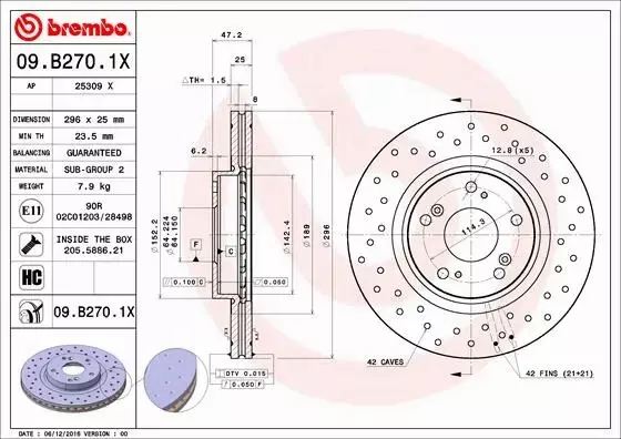 BREMBO TARCZE HAMULCOWE PRZÓD 09.B270.1X 