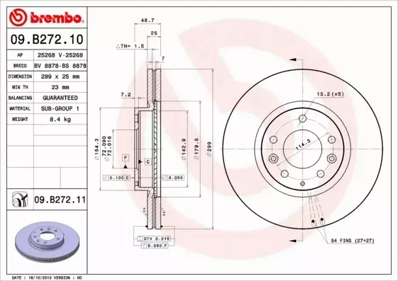 BREMBO TARCZE HAMULCOWE PRZÓD 09.B272.10 