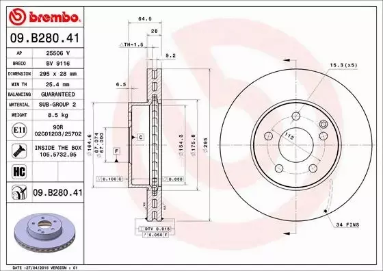 BREMBO TARCZE HAMULCOWE PRZÓD 09.B280.41 