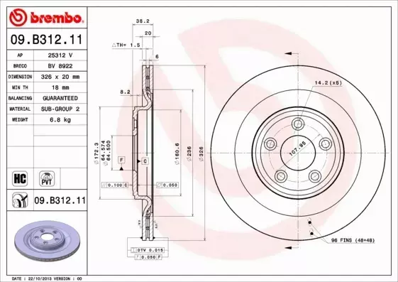 BREMBO TARCZE+KLOCKI TYŁ JAGUAR XK X150 326MM 