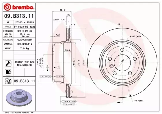 BREMBO TARCZE HAMULCOWE TYŁ 09.B313.11 