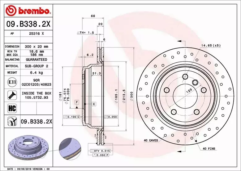 BREMBO Tarcza hamulcowa 09.B338.2X 