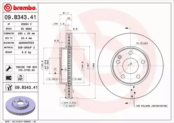 BREMBO TARCZE+KLOCKI P+T MERCEDES A W176 280MM 