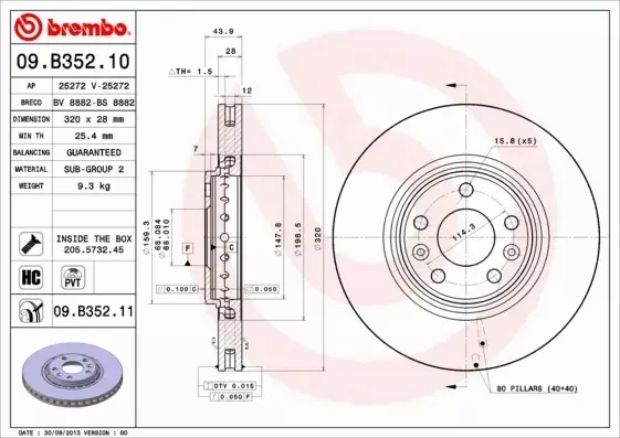  BREMBO TARCZE+KLOCKI PRZÓD RENAULT ESPACE V 320MM 