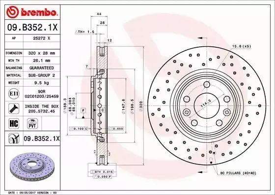 BREMBO TARCZE HAMULCOWE PRZÓD 09.B352.1X 