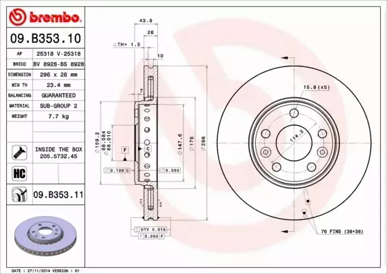 BREMBO TARCZE HAMULCOWE PRZÓD 09.B353.11 