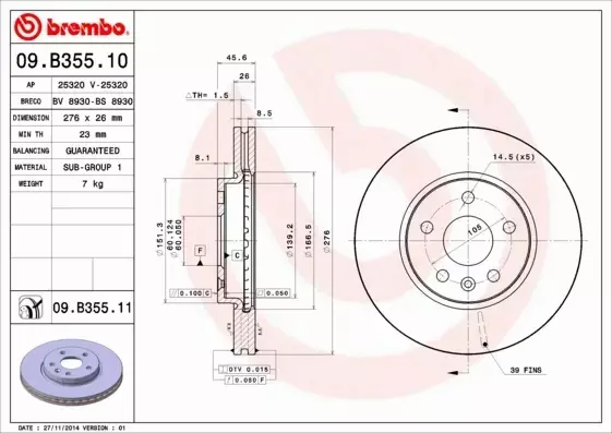 BREMBO TARCZE+KLOCKI PRZÓD OPEL ASTRA IV J 276MM 