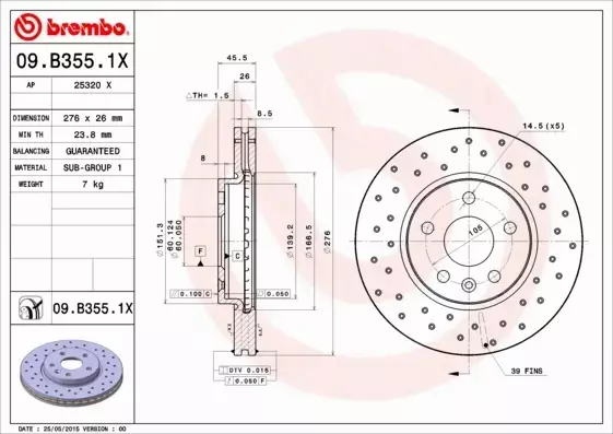 BREMBO TARCZE HAMULCOWE PRZÓD 09.B355.1X 