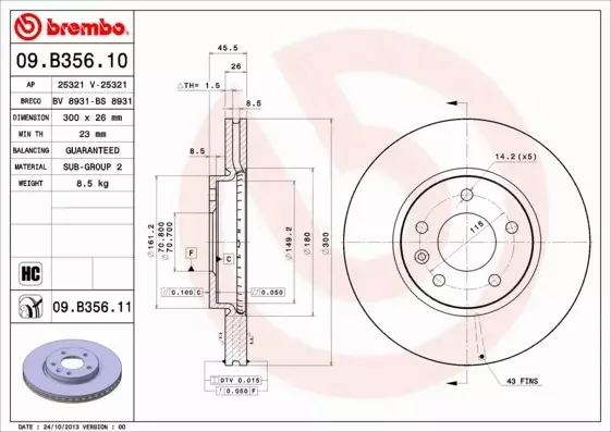 BREMBO TARCZE HAMULCOWE PRZÓD 09.B356.11 