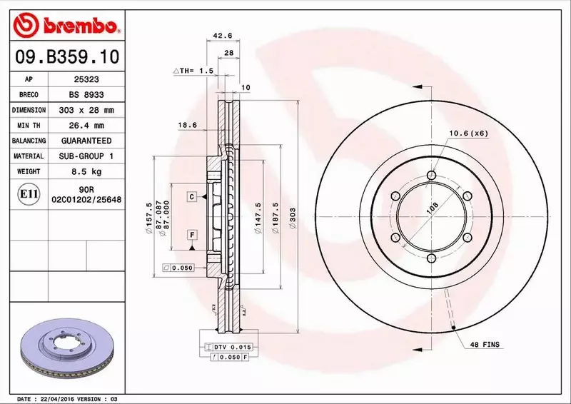 BREMBO TARCZE HAMULCOWE PRZÓD 09.B359.10 