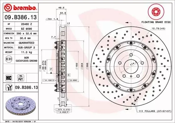 BREMBO TARCZE+KLOCKI PRZÓD NISSAN GT-R R35 390MM 