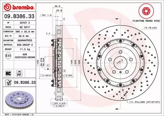 BREMBO TARCZA HAMULCOWA 09.B386.33 