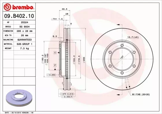 BREMBO TARCZE HAMULCOWE PRZÓD 09.B402.10 