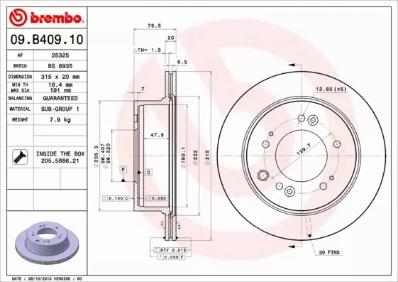 BREMBO TARCZE HAMULCOWE TYŁ 09.B409.10 