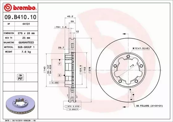 BREMBO TARCZE HAMULCOWE PRZÓD 09.B410.10 