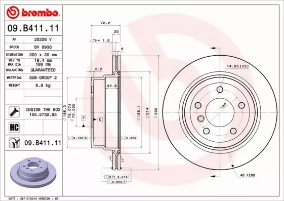 BREMBO Tarcza hamulcowa 09.B411.11 