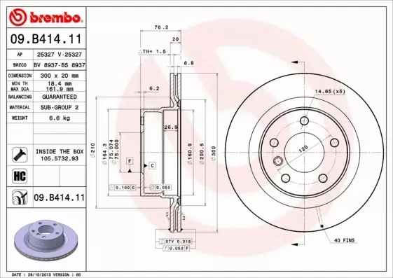 BREMBO TARCZE HAMULCOWE TYŁ 09.B414.11 