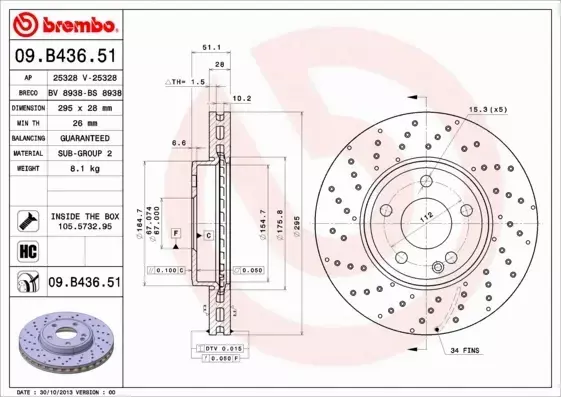 BREMBO TARCZE+KLOCKI PRZÓD MERCEDES A W176 AMG 295MM 