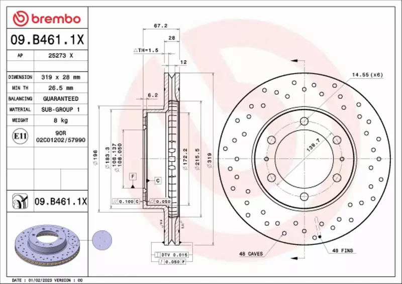 BREMBO TARCZA HAMULCOWA 09.B461.1X 