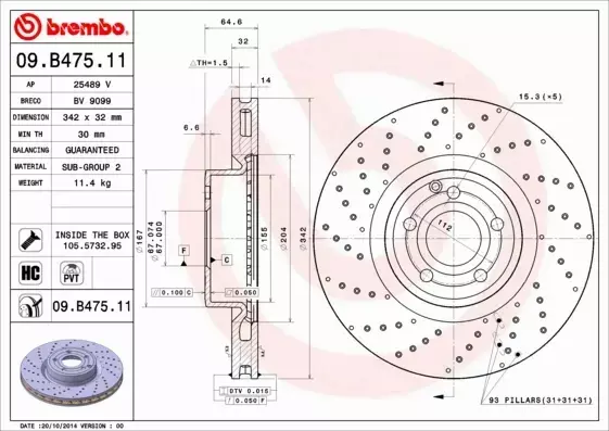 BREMBO TARCZE HAMULCOWE PRZÓD 09.B475.11 