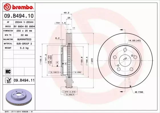 BREMBO Tarcza hamulcowa 09.B494.11 