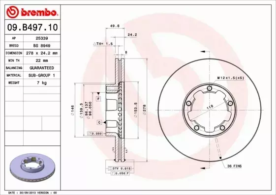 BREMBO Tarcza hamulcowa 09.B497.10 