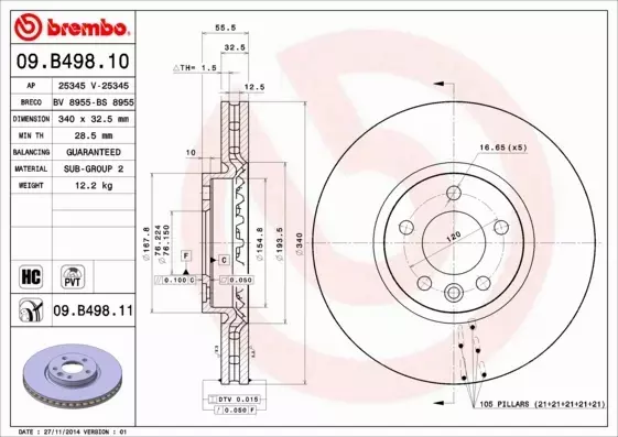 BREMBO TARCZE HAMULCOWE PRZÓD 09.B498.11 