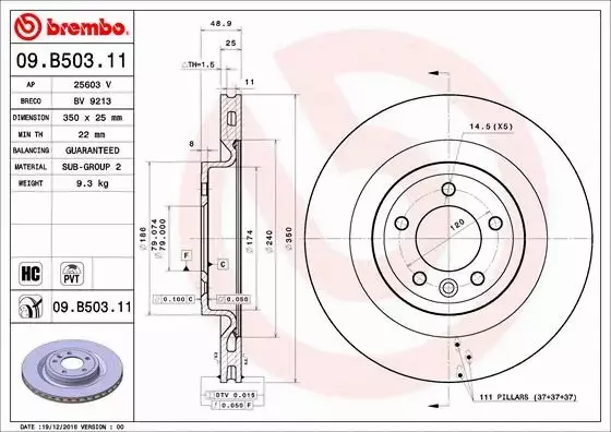 BREMBO TARCZE HAMULCOWE TYŁ 09.B503.11 