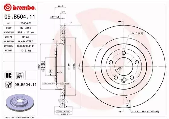 BREMBO TARCZE+KLOCKI P LR DISCOVERY V 365MM 