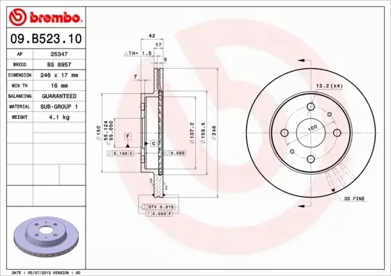 BREMBO TARCZE HAMULCOWE PRZÓD 09.B523.10 