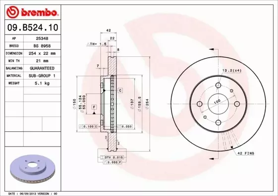 BREMBO TARCZE HAMULCOWE PRZÓD 09.B524.10 