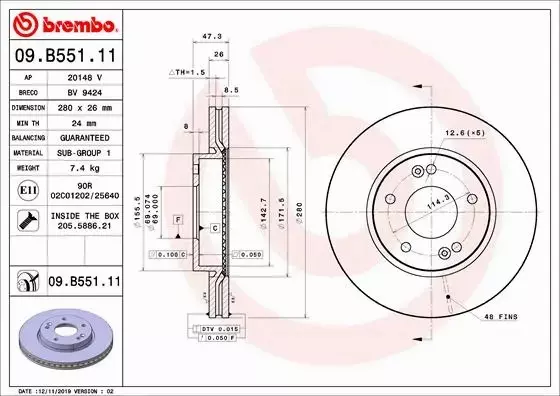 BREMBO TARCZA HAMULCOWA 09.B551.11 