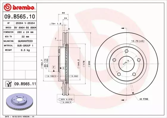 BREMBO TARCZE HAMULCOWE PRZÓD 09.B565.11 