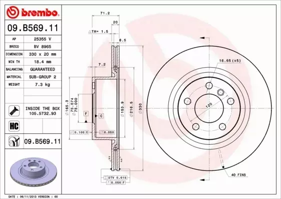 BREMBO TARCZE HAMULCOWE TYŁ 09.B569.11 