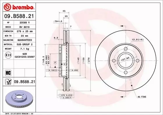 BREMBO Tarcza hamulcowa 09.B588.21 