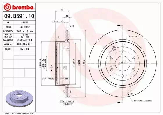 BREMBO TARCZE HAMULCOWE TYŁ 09.B591.10 