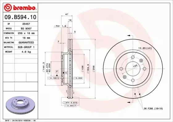 BREMBO Tarcza hamulcowa 09.B594.10 