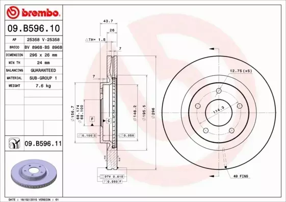 BREMBO TARCZE HAMULCOWE PRZÓD 09.B596.11 