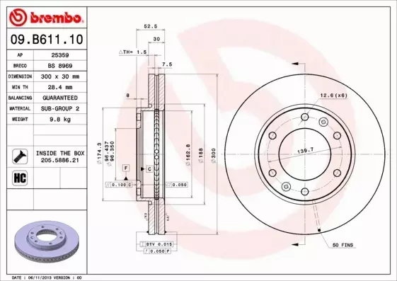 BREMBO TARCZE HAMULCOWE PRZÓD 09.B611.10 