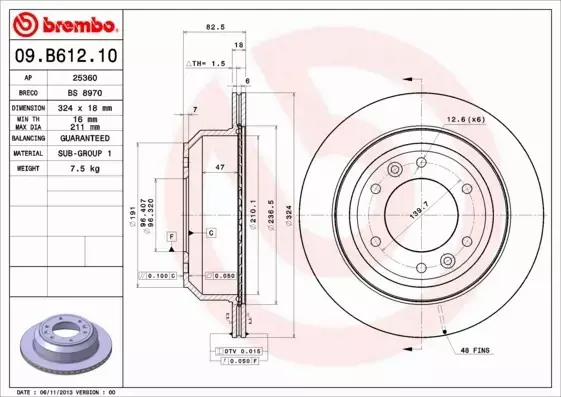 BREMBO TARCZE HAMULCOWE TYŁ 09.B612.10 