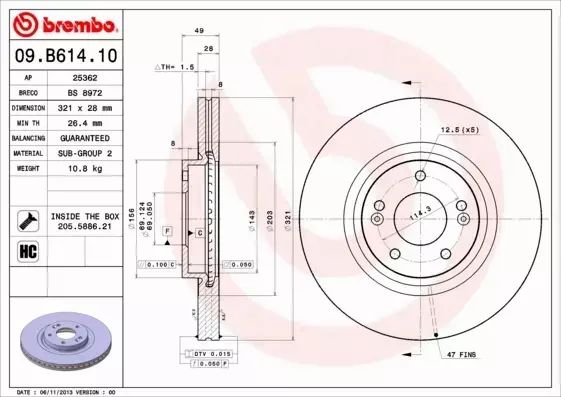 BREMBO TARCZE HAMULCOWE PRZÓD 09.B614.10 