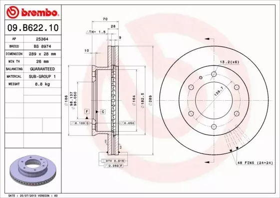 BREMBO TARCZA HAMULCOWA 09.B622.10 