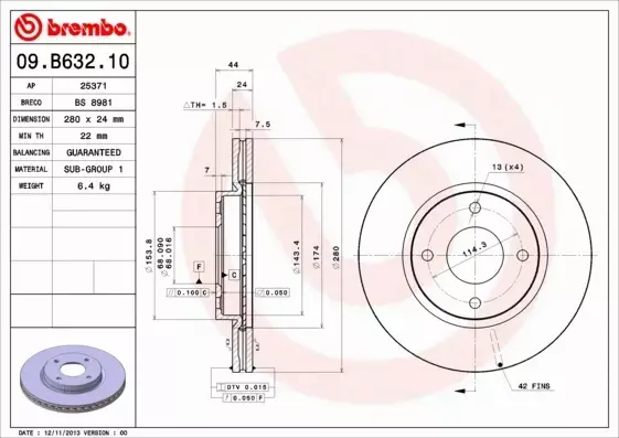 BREMBO TARCZE+KLOCKI PRZÓD NISSAN CUBE Z12 280MM 