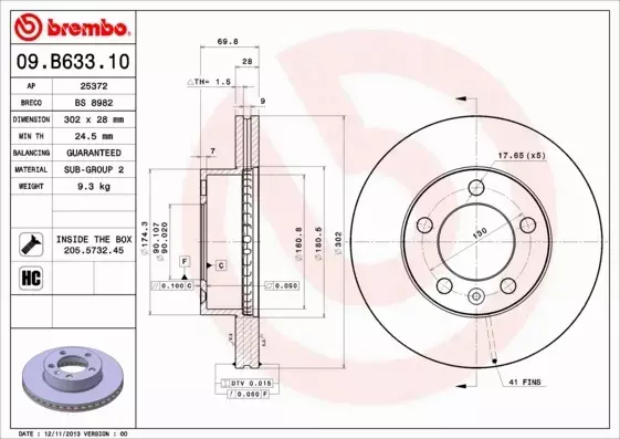 BREMBO TARCZE HAMULCOWE PRZÓD 09.B633.10 