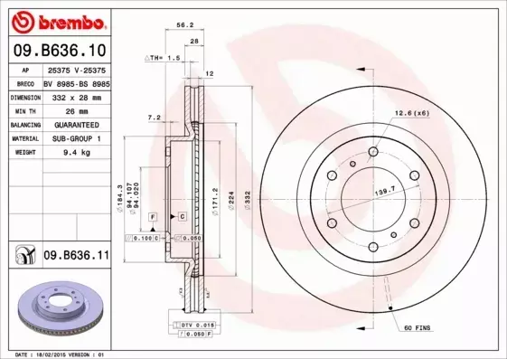 BREMBO TARCZE HAMULCOWE PRZÓD 09.B636.11 