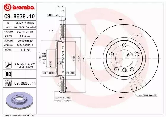 BREMBO TARCZE+KLOCKI PRZÓD MINI R60 R61 307MM 